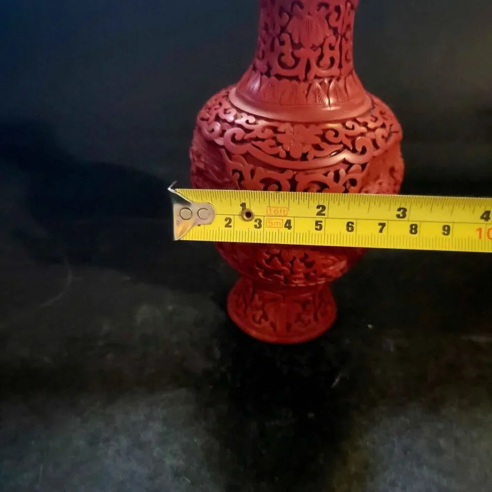Vintage Chinese Carved Cinnabar Lacquer Vase Dating To The Mid-20th Century